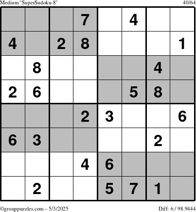 The grouppuzzles.com Medium SuperSudoku-8 puzzle for Saturday May 3, 2025