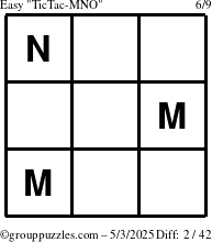 The grouppuzzles.com Easy TicTac-MNO puzzle for Saturday May 3, 2025