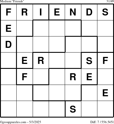 The grouppuzzles.com Medium Friends puzzle for Saturday May 3, 2025