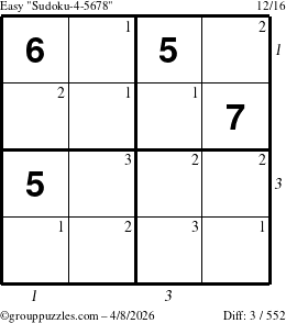 The grouppuzzles.com Easy Sudoku-4-5678 puzzle for Wednesday April 8, 2026 with all 3 steps marked