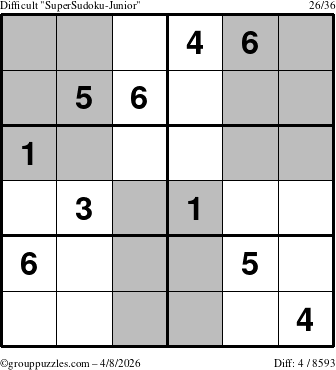 The grouppuzzles.com Difficult SuperSudoku-Junior puzzle for Wednesday April 8, 2026