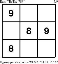 The grouppuzzles.com Easy TicTac-789 puzzle for Sunday September 13, 2026