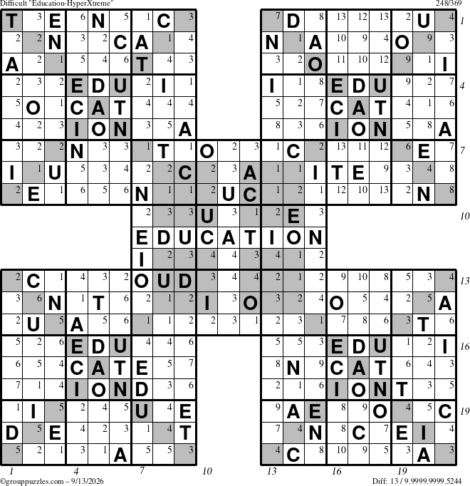 The grouppuzzles.com Difficult Education-HyperXtreme puzzle for Sunday September 13, 2026, suitable for printing, with all 13 steps marked