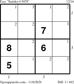 The grouppuzzles.com Easy Sudoku-4-5678 puzzle for Wednesday November 6, 2024 with all 3 steps marked