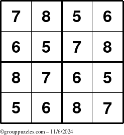 The grouppuzzles.com Answer grid for the Sudoku-4-5678 puzzle for Wednesday November 6, 2024