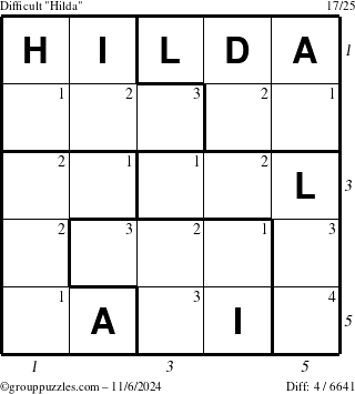 The grouppuzzles.com Difficult Hilda puzzle for Wednesday November 6, 2024 with all 4 steps marked