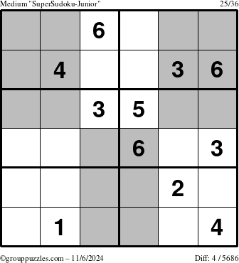 The grouppuzzles.com Medium SuperSudoku-Junior puzzle for Wednesday November 6, 2024