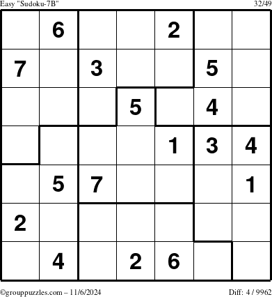 The grouppuzzles.com Easy Sudoku-7B puzzle for Wednesday November 6, 2024