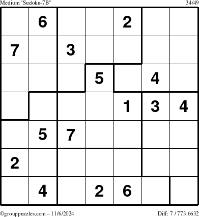 The grouppuzzles.com Medium Sudoku-7B puzzle for Wednesday November 6, 2024