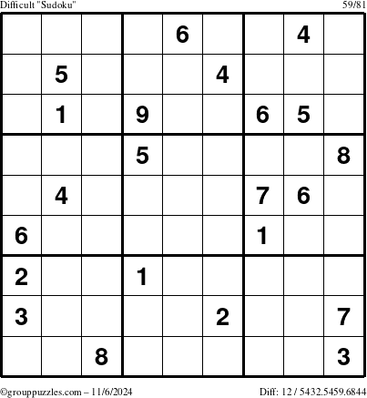 The grouppuzzles.com Difficult Sudoku puzzle for Wednesday November 6, 2024