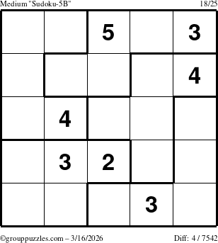 The grouppuzzles.com Medium Sudoku-5B puzzle for Monday March 16, 2026