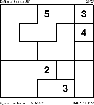 The grouppuzzles.com Difficult Sudoku-5B puzzle for Monday March 16, 2026
