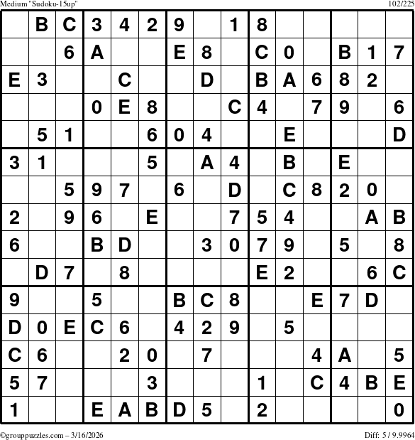 The grouppuzzles.com Medium Sudoku-15up puzzle for Monday March 16, 2026