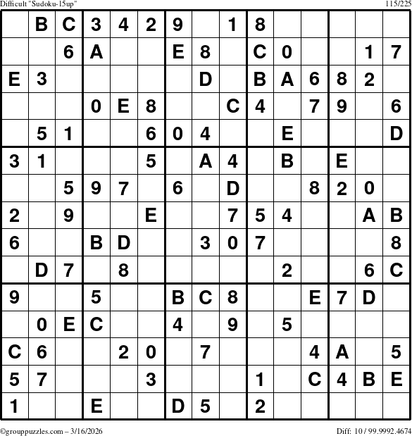 The grouppuzzles.com Difficult Sudoku-15up puzzle for Monday March 16, 2026
