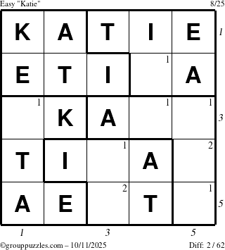 The grouppuzzles.com Easy Katie puzzle for Saturday October 11, 2025 with all 2 steps marked