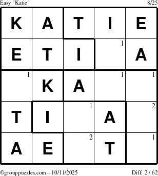 The grouppuzzles.com Easy Katie puzzle for Saturday October 11, 2025 with the first 2 steps marked