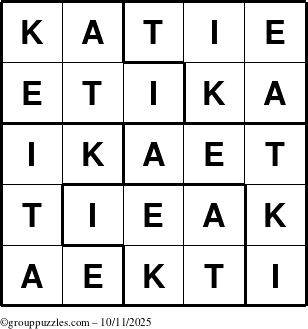 The grouppuzzles.com Answer grid for the Katie puzzle for Saturday October 11, 2025