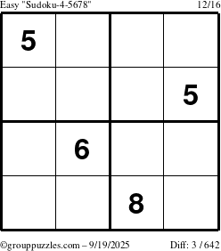 The grouppuzzles.com Easy Sudoku-4-5678 puzzle for Friday September 19, 2025