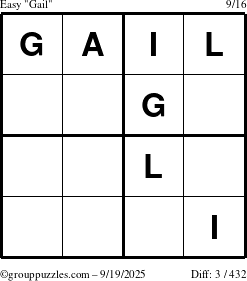 The grouppuzzles.com Easy Gail puzzle for Friday September 19, 2025