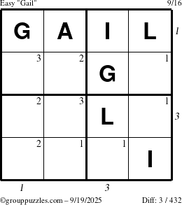 The grouppuzzles.com Easy Gail puzzle for Friday September 19, 2025 with all 3 steps marked