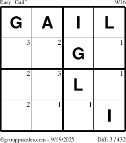 The grouppuzzles.com Easy Gail puzzle for Friday September 19, 2025 with the first 3 steps marked