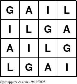 The grouppuzzles.com Answer grid for the Gail puzzle for Friday September 19, 2025