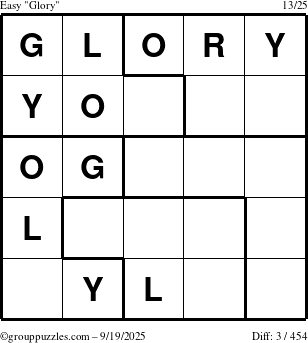 The grouppuzzles.com Easy Glory puzzle for Friday September 19, 2025
