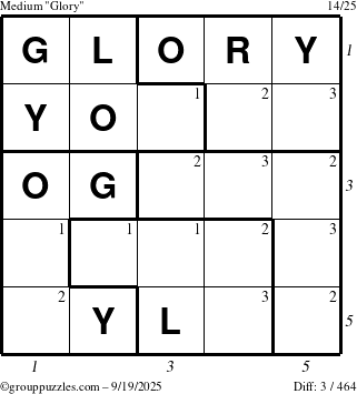 The grouppuzzles.com Medium Glory puzzle for Friday September 19, 2025 with all 3 steps marked