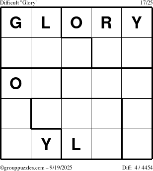 The grouppuzzles.com Difficult Glory puzzle for Friday September 19, 2025