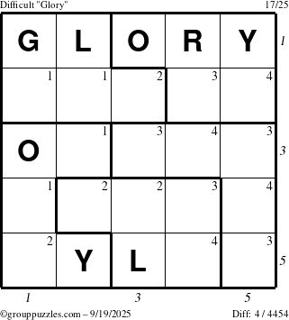 The grouppuzzles.com Difficult Glory puzzle for Friday September 19, 2025 with all 4 steps marked