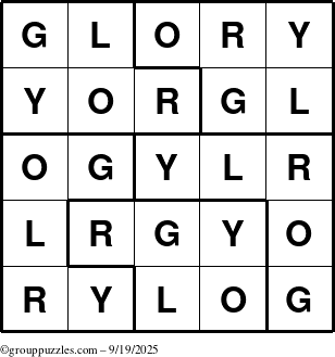 The grouppuzzles.com Answer grid for the Glory puzzle for Friday September 19, 2025