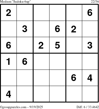 The grouppuzzles.com Medium Sudoku-6up puzzle for Friday September 19, 2025