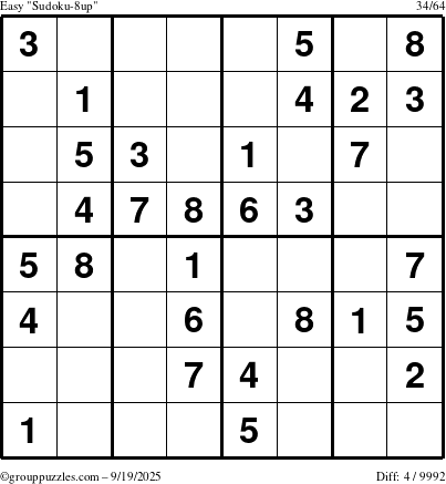 The grouppuzzles.com Easy Sudoku-8up puzzle for Friday September 19, 2025