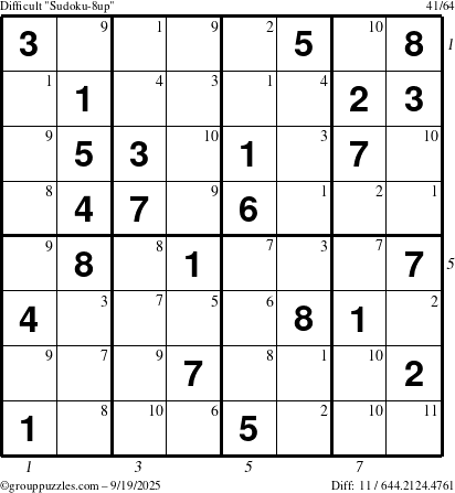 The grouppuzzles.com Difficult Sudoku-8up puzzle for Friday September 19, 2025 with all 11 steps marked