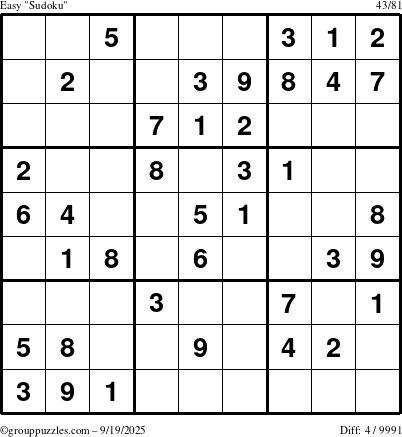The grouppuzzles.com Easy Sudoku puzzle for Friday September 19, 2025