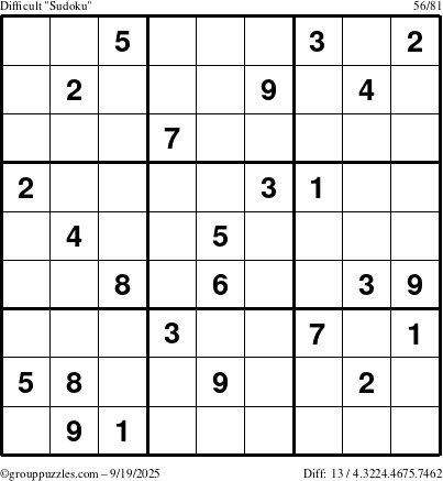 The grouppuzzles.com Difficult Sudoku puzzle for Friday September 19, 2025