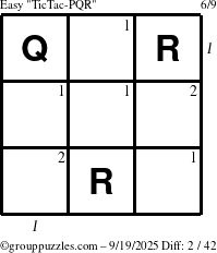 The grouppuzzles.com Easy TicTac-PQR puzzle for Friday September 19, 2025 with all 2 steps marked