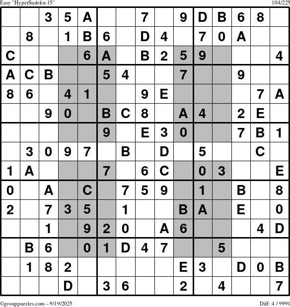 The grouppuzzles.com Easy HyperSudoku-15 puzzle for Friday September 19, 2025