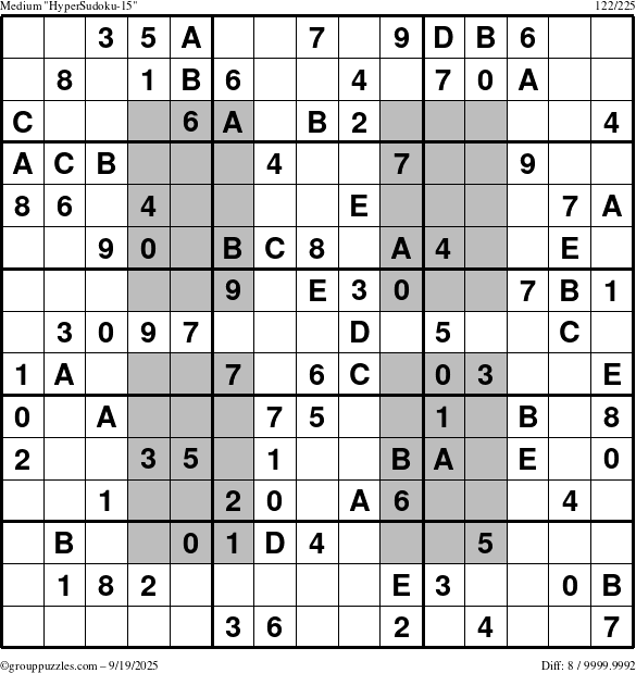 The grouppuzzles.com Medium HyperSudoku-15 puzzle for Friday September 19, 2025