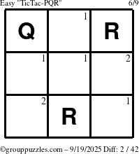 The grouppuzzles.com Easy TicTac-PQR puzzle for Friday September 19, 2025 with the first 2 steps marked