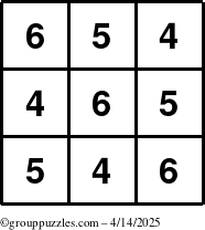The grouppuzzles.com Answer grid for the TicTac-456 puzzle for Monday April 14, 2025