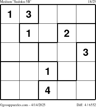 The grouppuzzles.com Medium Sudoku-5B puzzle for Monday April 14, 2025