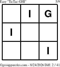 The grouppuzzles.com Easy TicTac-GHI puzzle for Monday August 24, 2026