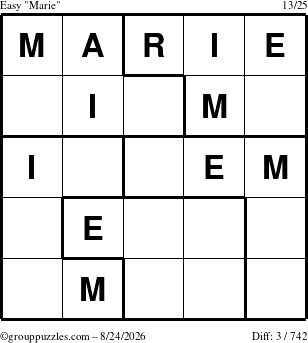 The grouppuzzles.com Easy Marie puzzle for Monday August 24, 2026