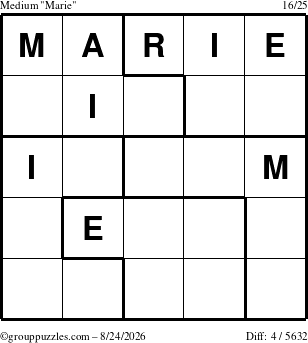 The grouppuzzles.com Medium Marie puzzle for Monday August 24, 2026