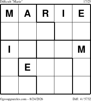The grouppuzzles.com Difficult Marie puzzle for Monday August 24, 2026