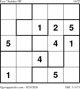 The grouppuzzles.com Easy Sudoku-5B puzzle for Monday August 24, 2026