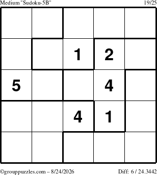 The grouppuzzles.com Medium Sudoku-5B puzzle for Monday August 24, 2026