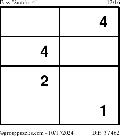 The grouppuzzles.com Easy Sudoku-4 puzzle for Thursday October 17, 2024