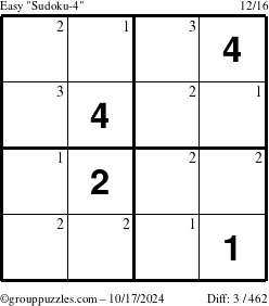 The grouppuzzles.com Easy Sudoku-4 puzzle for Thursday October 17, 2024 with the first 3 steps marked